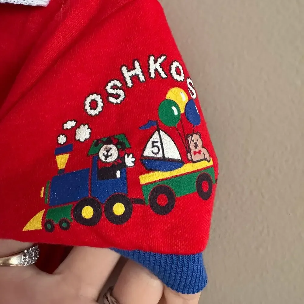 Vintage OshKosh Red Train Zoo Animal Print Polo Shirt Unisex 6-9 Month Baby